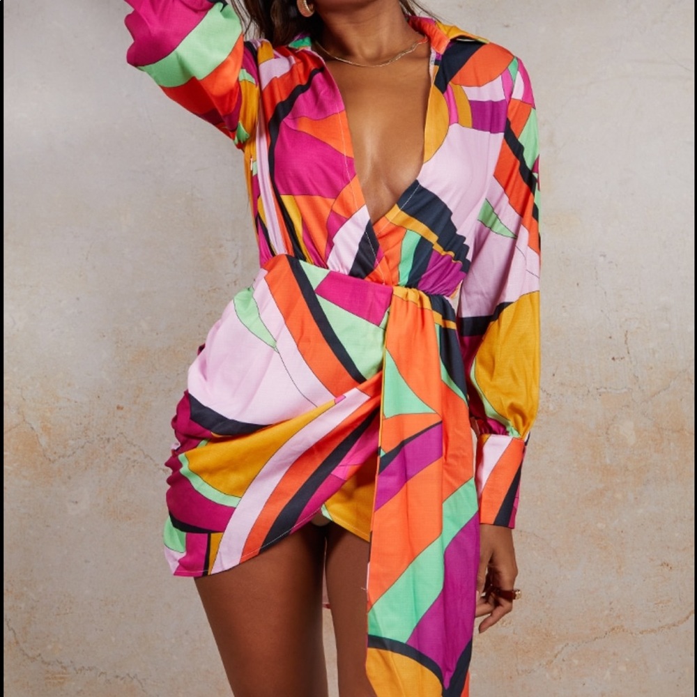 Prettylittlething abstract shirt dress